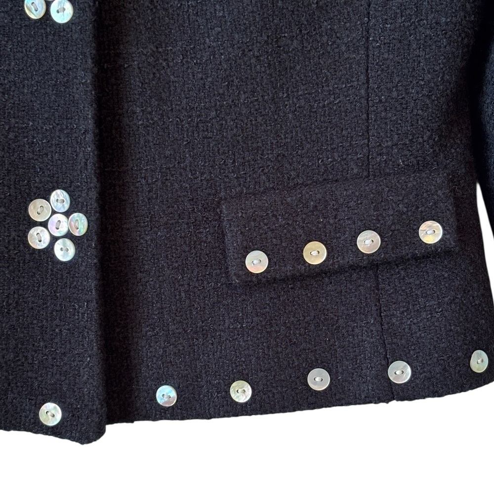 London Times Tweed Mother of Pearl Button Crop Jacket Blazer Sz 6 Black Business - Picture 6 of 13